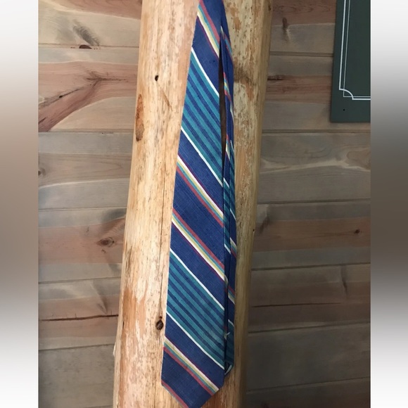 Brooks Brothers SPRING SUMMER Silk Neck TIE Yellow Coral Aqua  Striped, 59” Long - Picture 4 of 8